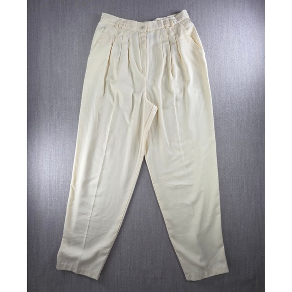 Worthington Pants - Worthington Pleated Trousers Women 16 Tall Cream Vintage High Waist Tapered Leg